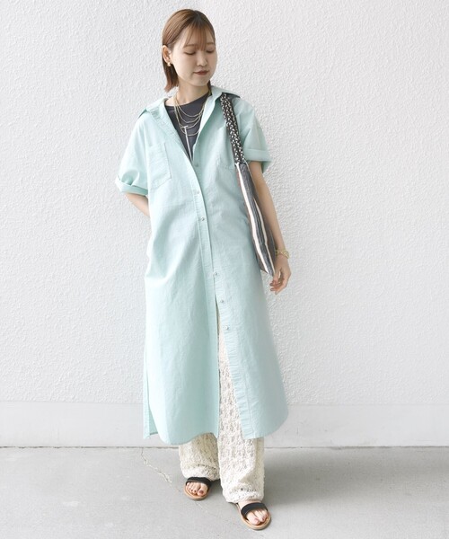 新品未使用品 ヒロコビス 定価27,500円 シャツワンピース 大きいサイズ HIROKO BIS GRANDE（ヒロコ ビス グランデ）のワンピース・ドレス