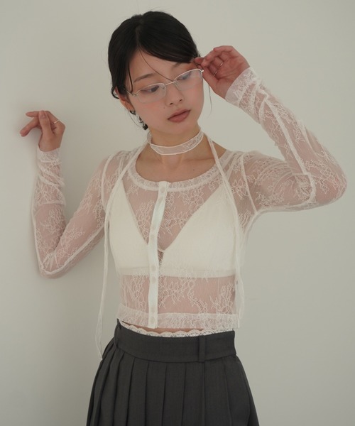 eimy istoire tシャツ チョーカー付きレーストップス レディース