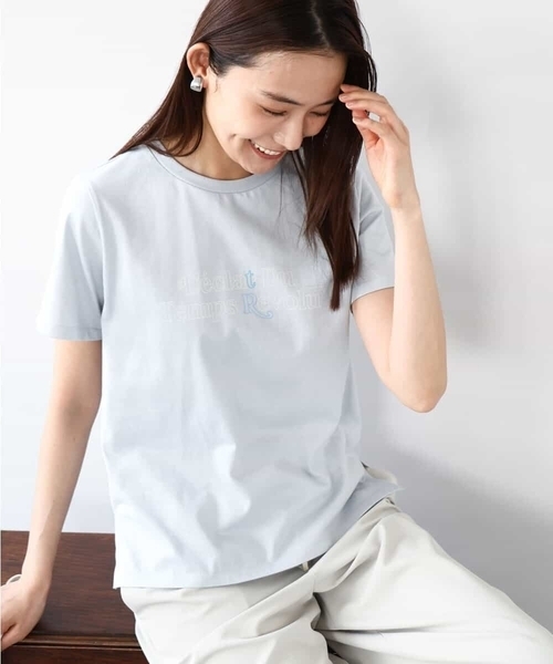 tシャツ 配色デザインロゴTシャツ/接触冷感/洗える レディース