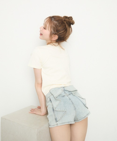 ハイウエストショートパンツ バックリボンデザイン 5052805 ショートパンツ ハイウエスト ショートジーンズ バックリボン