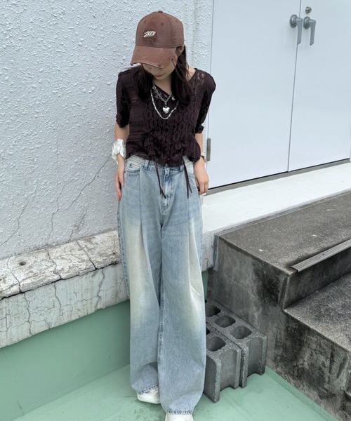 JEANASIS ブラウス シャツ パッチワークレースドロストブラウス