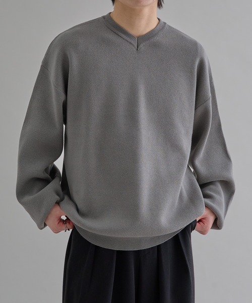 epnok セーター ニット ミラノリブ浅Vネックルーズニット メンズ