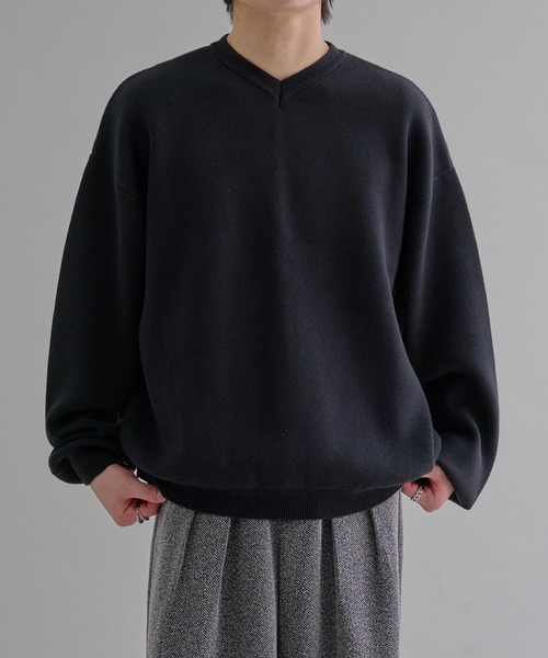 epnok セーター ニット ミラノリブ浅Vネックルーズニット メンズ