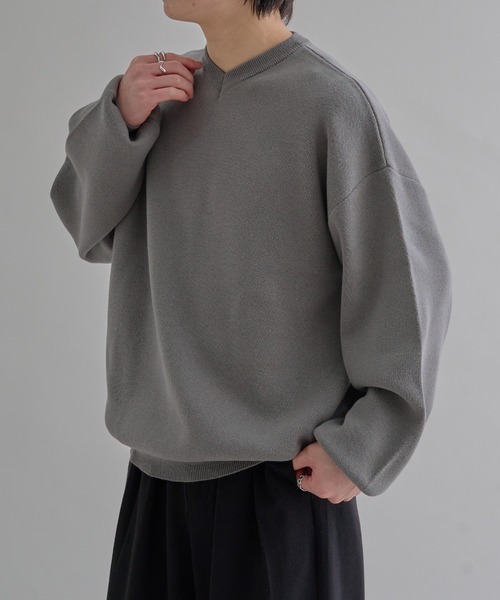 epnok セーター ニット ミラノリブ浅Vネックルーズニット メンズ