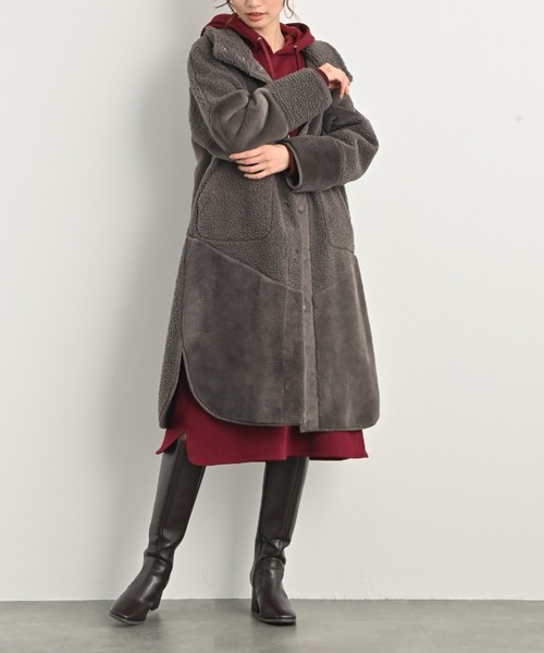 ムートンコート ボアコート 洗えるリバーシブルフェイクムートンコート