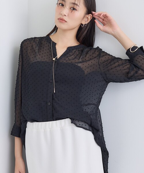 INDIVI（インディヴィ） ブラウス シャツ シアードット切り替え 