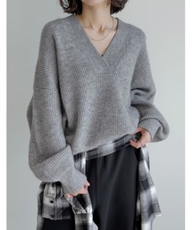 専用！新品UngridバックレイヤードワイドリブVネックニット♡ Ungrid バックレイヤードワイドリブVネックニット ブルー