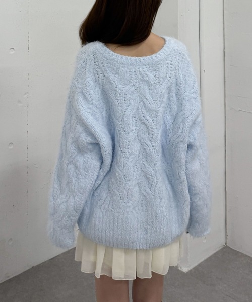 【極美品♡春ニット】パステルブルー　BY 3ゲージケーブルニットプルオーバー archives（アルシーヴ） ニット セーター フェザーモールケーブル