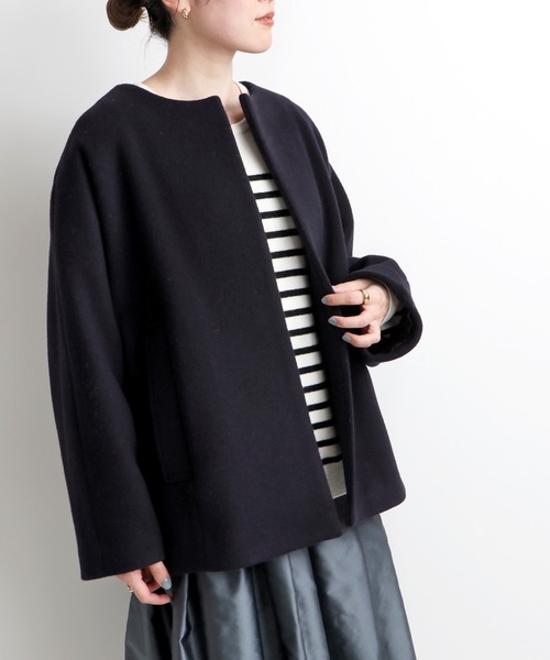 IENA（イエナ） ノーカラーコート 36 ネイビー レディース : ZOZOTOWN