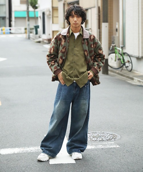 カバーオール HOOK -original- レトロ古着風 PU襟レオパード調メルトン