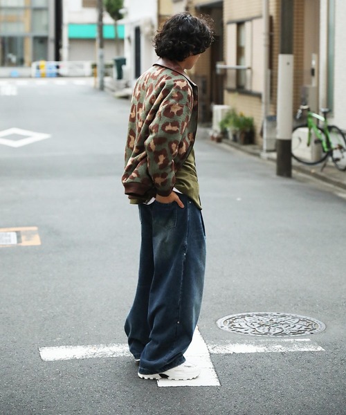 カバーオール HOOK -original- レトロ古着風 PU襟レオパード調メルトン