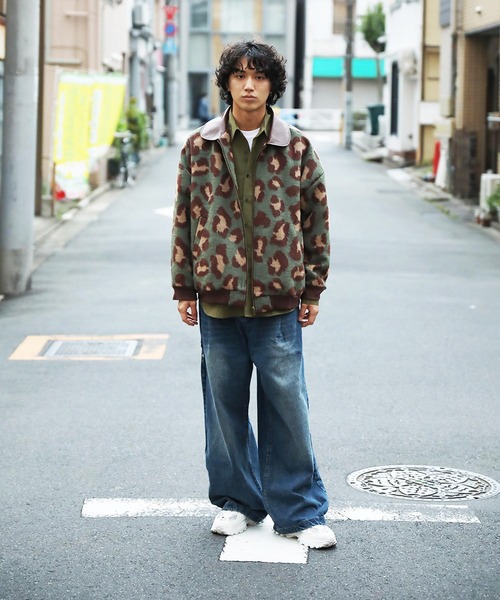 カバーオール HOOK -original- レトロ古着風 PU襟レオパード調メルトン