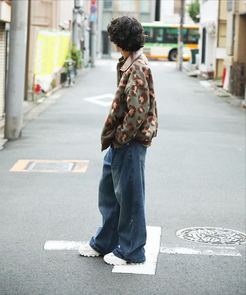 カバーオール HOOK -original- レトロ古着風 PU襟レオパード調メルトン