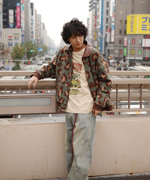 カバーオール HOOK -original- レトロ古着風 PU襟レオパード調メルトン