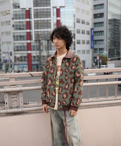 カバーオール HOOK -original- レトロ古着風 PU襟レオパード調メルトン