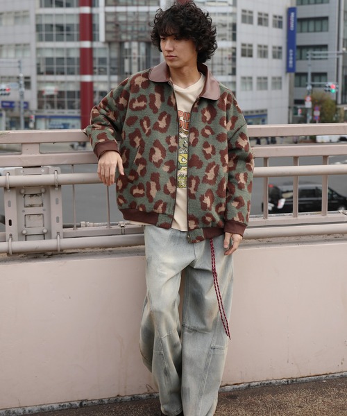 カバーオール HOOK -original- レトロ古着風 PU襟レオパード調メルトン