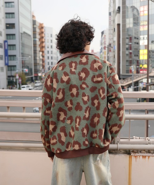 カバーオール HOOK -original- レトロ古着風 PU襟レオパード調メルトン