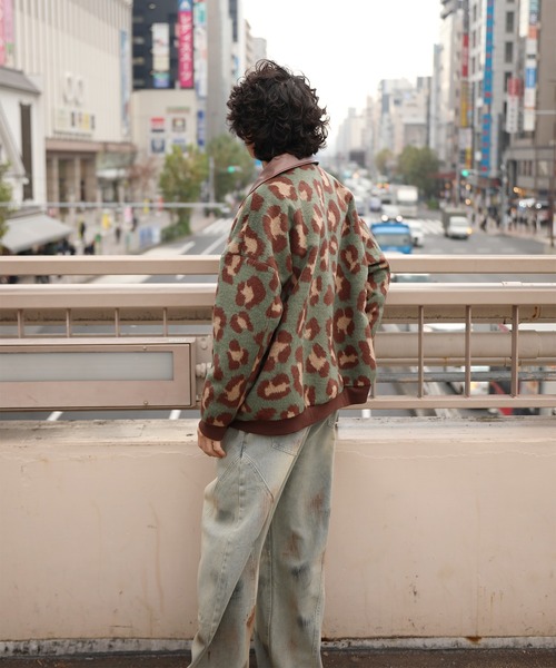 カバーオール HOOK -original- レトロ古着風 PU襟レオパード調メルトン