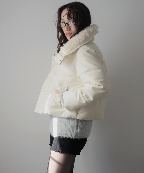 ULYSSES ダウンコート ダウンジャケット ボア襟フェイクレザーショート