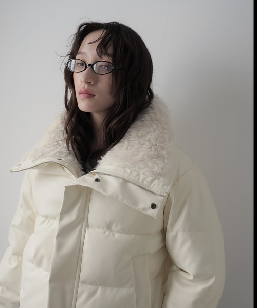 ULYSSES ダウンコート ダウンジャケット ボア襟フェイクレザーショート