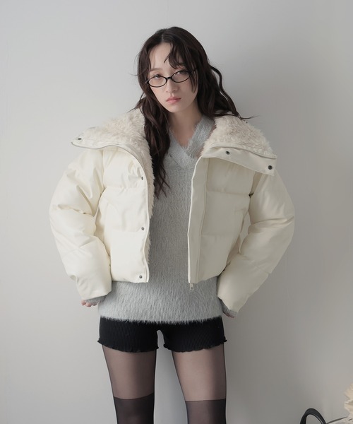 ULYSSES ダウンコート ダウンジャケット ボア襟フェイクレザーショート