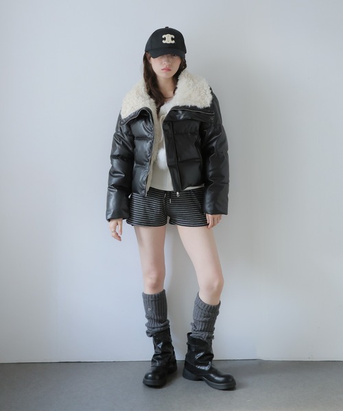 ULYSSES ダウンコート ダウンジャケット ボア襟フェイクレザーショート