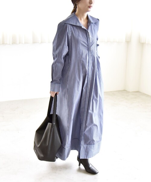 ワンピース quaranciel:「洗濯機可能」ビッグカラー Aライン シャツ ワンピースの画像