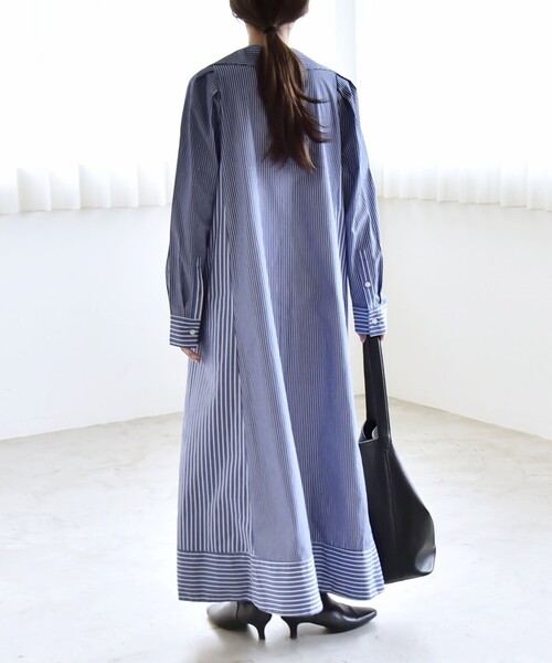 ワンピース quaranciel:「洗濯機可能」ビッグカラー Aライン シャツ ワンピースの画像