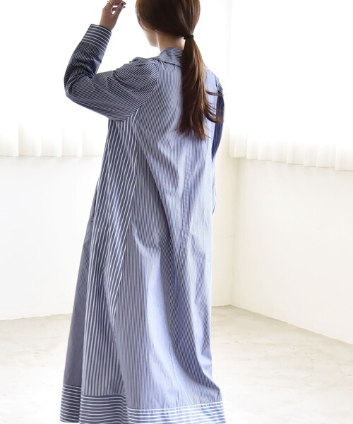 ワンピース quaranciel:「洗濯機可能」ビッグカラー Aライン シャツ ワンピースの画像
