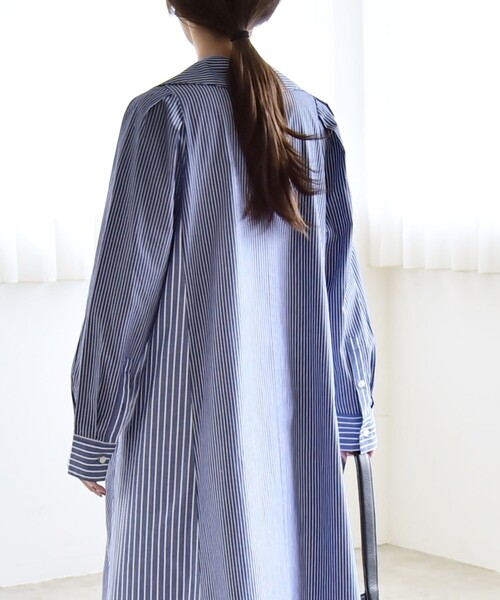 ワンピース quaranciel:「洗濯機可能」ビッグカラー Aライン シャツ ワンピースの画像