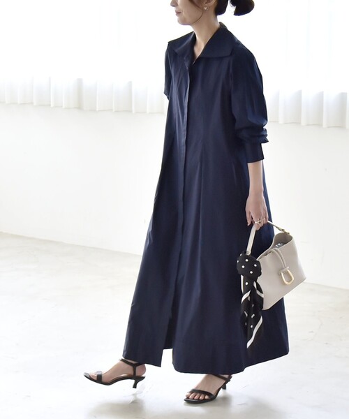ロングシャツワンピース　ネイビー　FREEsize 楽天市場】[RASW]ゴールドボタンロングシャツワンピース ☆ ワンピース