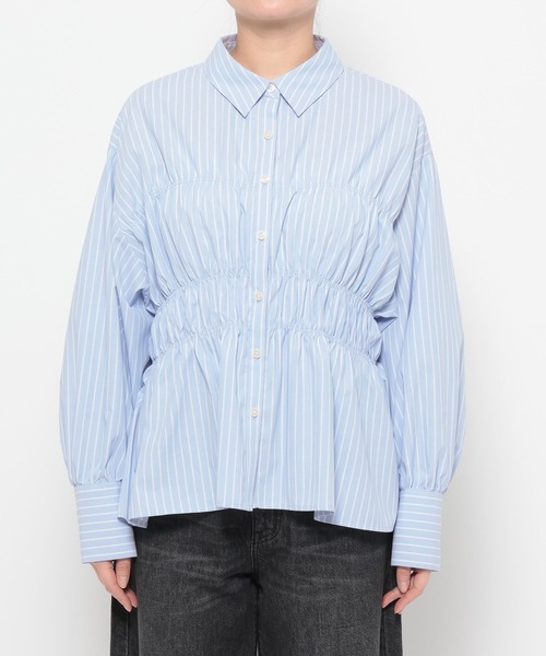 未使用 ローリーズファーム ストライプシャーリングシャツ ブルー LOWRYS FARM｜ストライプシャーリングシャツ | Rakuten Fashion(楽天