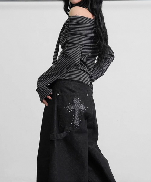 inst.ALL ジーンズ デニム デニムパンツ レオパード柄クロスモチーフ