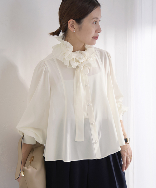 イエナ　ボウタイリボンブラウス IENA LA BOUCLE コットンフロンタブルボウタイブラウス（シャツ