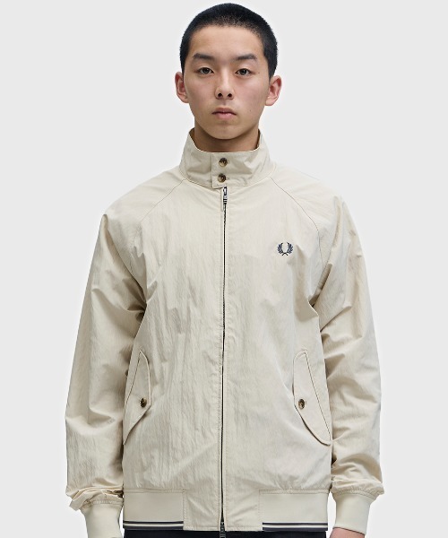 FRED PERRY 刺繍ロゴ　スウィングトップ　ハリントンジャケット FRED PERRY（フレッドペリー） ブルゾン アウター Crinkle Harrington
