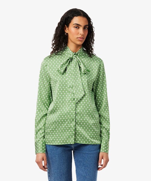 LACOSTE（ラコステ） ブラウス シャツ テニスコート柄ボウタイサテン