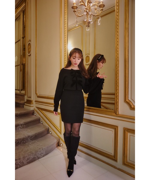 ワンピース herlipto Simone Knit Mini Dress Her lip to ニットワンピース M ブラック レディース : ZOZOTOWN Yahoo
