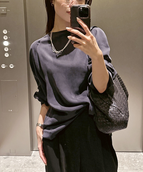 AP STUDIO シャツ ブラウス 黒 ブラック 長袖 ドレープデザイン Dramatic Blouse（シャツ／ブラウス）｜AP STUDIO（エーピー