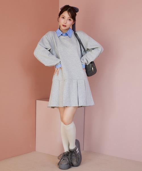 「one after another NICE CLAUP」 長袖ワンピース FREE 杢グレー レディース_画像9