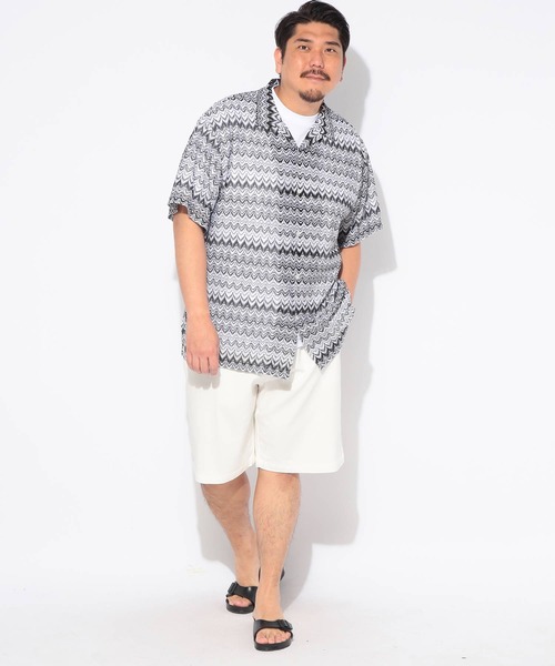 シャツ 半袖 メンズ 大きいサイズバルファレース メッシュ編み 開襟