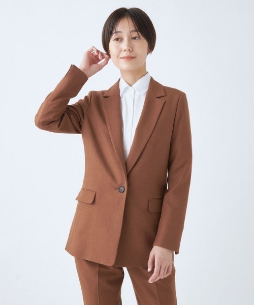 「SUIT SELECT」 パンツスーツ LL チャコールグレー レディースの画像