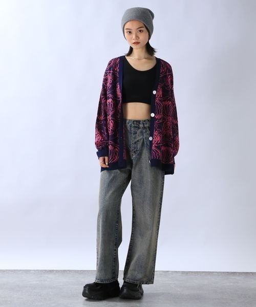 「JEANASIS」 ニットカーディガン FREE ネイビー レディース_画像3