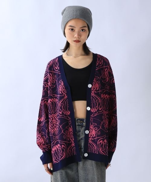 「JEANASIS」 ニットカーディガン FREE ネイビー レディース_画像6