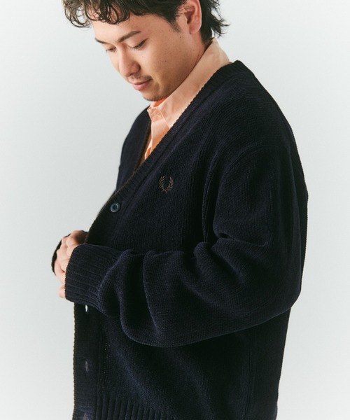 フレッドペリー Ｖネックカーディガン コットン ニット M 紺 FRED PERRY（フレッドペリー） カーディガン 別注 ワンポイントロゴ