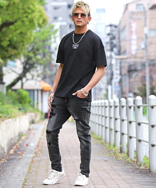 LUXSTYLE（ラグスタイル） ジーンズ ダメージクラッシュストレッチ 