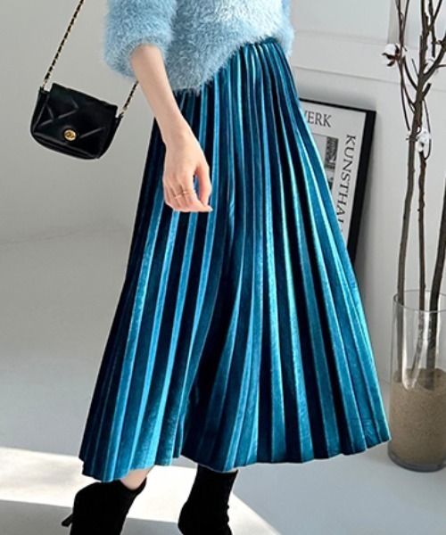 COCOMOMO スカート 上品な光沢感 ベロア プリーツスカート : ZOZOTOWN