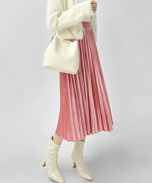 COCOMOMO スカート 上品な光沢感 ベロアスカート プリーツ ベロア
