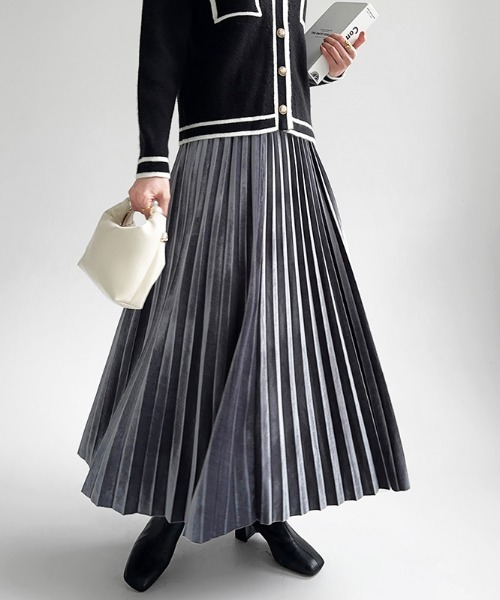 COCOMOMO スカート 上品な光沢感 ベロアスカート プリーツ ベロア