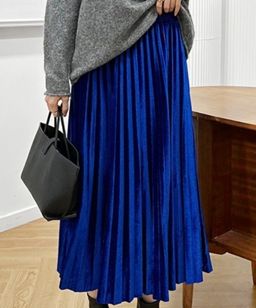 美品　ボッテガヴェネタ　紺ベロアスカート COCOMOMO スカート 上品な光沢感 ベロア プリーツスカート : ZOZOTOWN