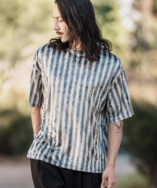 CAMBIO（カンビオ） tシャツ mt8827- ストライプベロアTシャツ メンズ